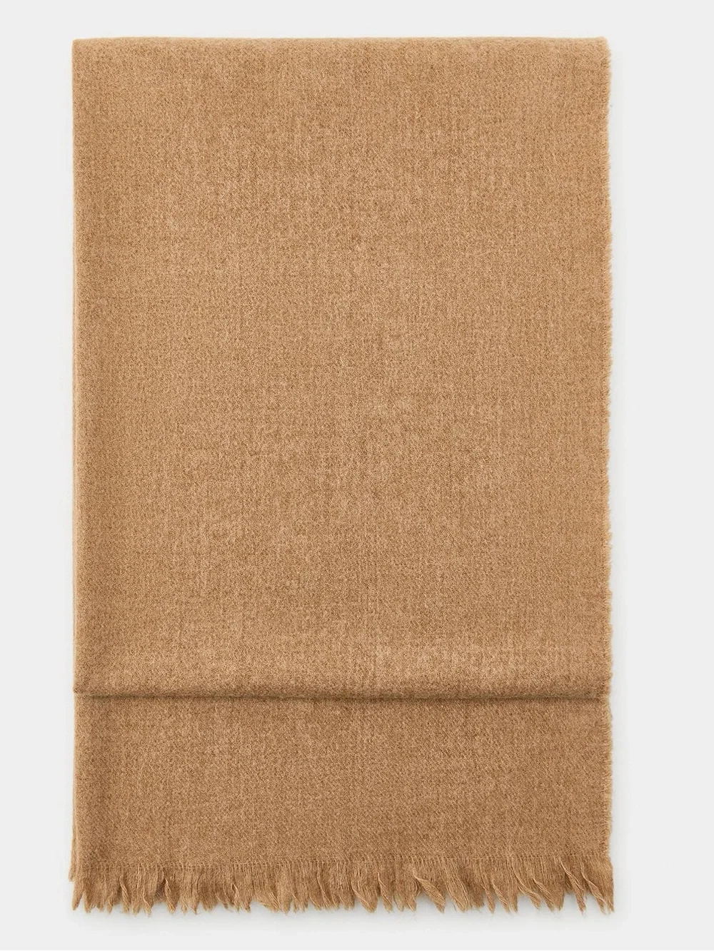 Zara plain wool scarf, 180 x 70 cm , frayed edges, taupe brown